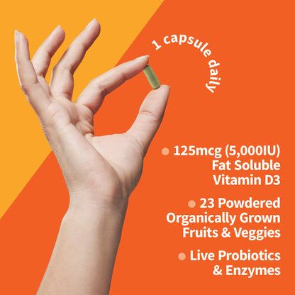 Garden of Life Vitamin D3 5000 IU, Raw Whole Food Supplements with Chlorella, Fruit, Veggies & Probiotics for Bone & Immune Health