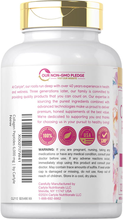 Carlyle Collagen Peptides with Vitamin C | 6000mg | 120 Caplets | Grass Fed Type II & III | Beauty Formula | Non-GMO, Gluten Free Supplement Carlyle buy supplements Au
