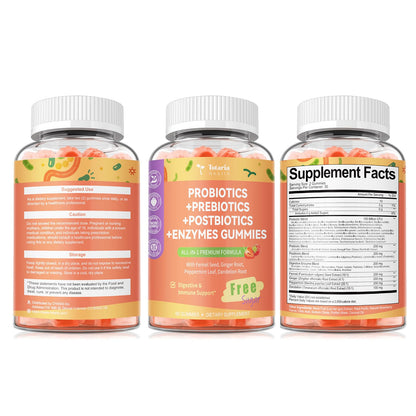 (2 Packs) Totaria Sugar Free 5-in-1 Probiotic Prebiotic Postbiotic Gummy, Probiotics for Women Men with Digestive Enzymes, Peppermint, Complete Immune, Gut & Digestive Support, Vegan Strawberry Flavor