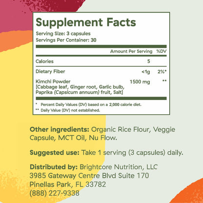 Brightcore Nutrition - Kimchi One, Kimchi Powder Capsules, Probiotics, Enzymes, & Antioxidant Supplement, Premium Gut Health Superfood