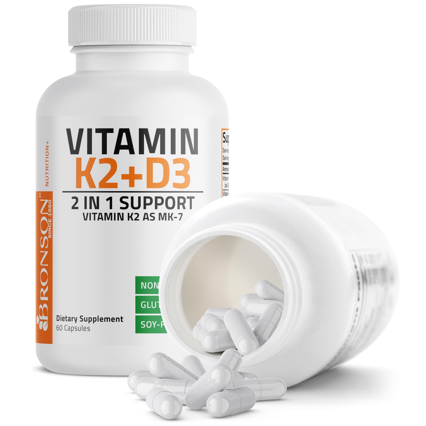 Bronson Vitamin K2 D3 (MK7) Supplement Non-GMO Formula Vitamin D3 5000IU (125 mcg) & 90 mcg K2 MK-7