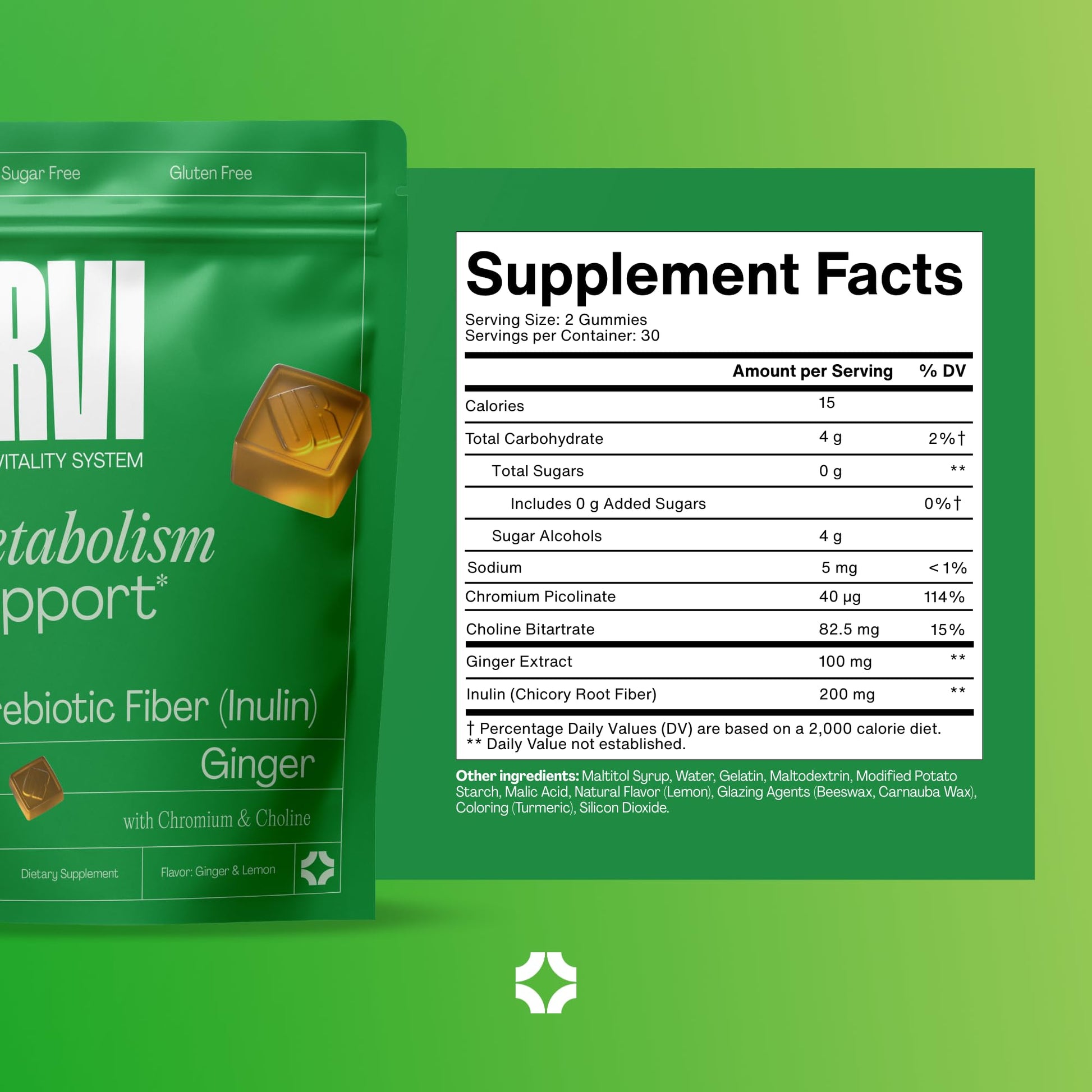 URVI® Metabolism Support Gummies 4-in-1 – Chromium Picolinate, Choline, Inulin & Ginger Extract - Prebiotic Fiber & Minerals – Gut Health & Digestive Support – Sugar-Free – Ginger-Lemon Flavor, 60pcs URVIBuy Supplements Australia