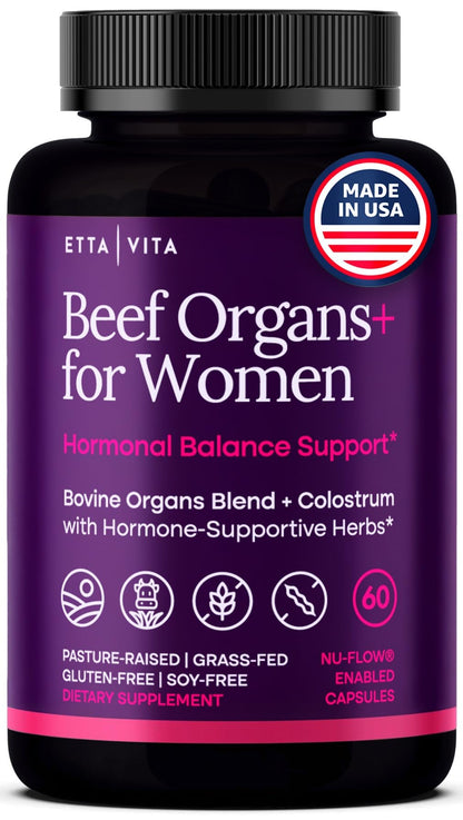 Primal Beef Organ Supplement for Women (Made in USA) Boosted w Shatavari, Maca, Ashwagandha, and Chasteberry - Grass Fed Uterus, Ovary, Liver, Kidney, Heart Bone Matrix