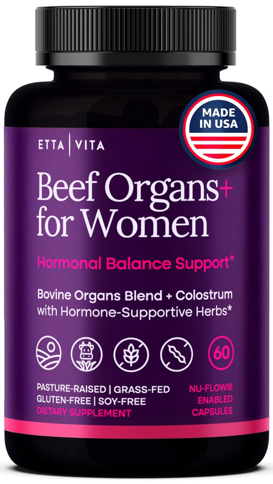 Primal Beef Organ Supplement for Women (Made in USA) Boosted w Shatavari, Maca, Ashwagandha, and Chasteberry - Grass Fed Uterus, Ovary, Liver, Kidney, Heart Bone Matrix