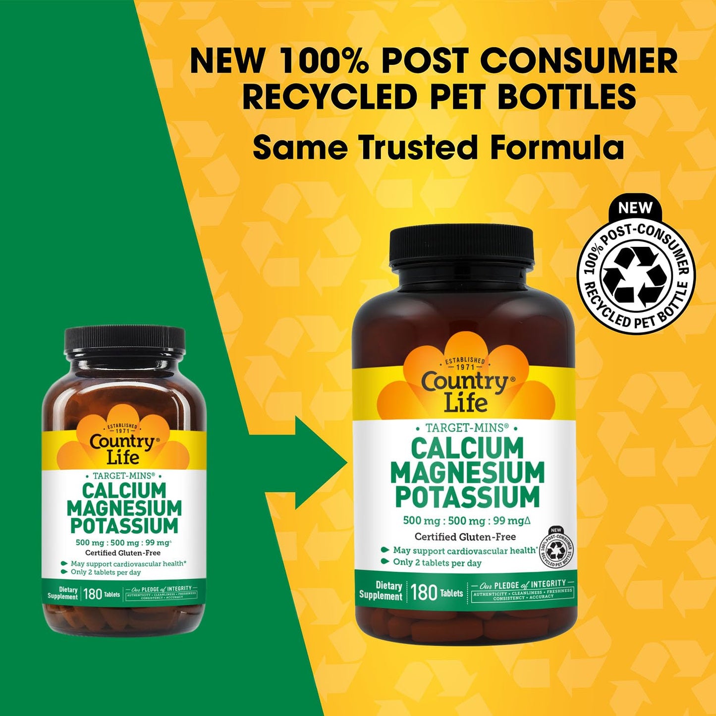 Country Life Target Mins - Calcium Magnesium Potassium Bone & Heart Health Supplement, 1000mg Calcium, 500mg Magnesium, Supports Calcium Utilization