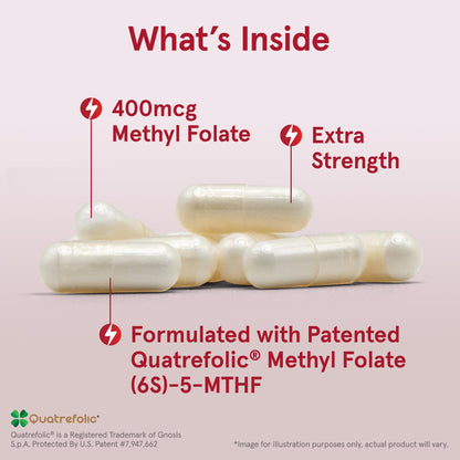 Jarrow Formulas Extra Strength Methyl Folate 400 mcg, Dietary Supplement for Cardiovascular and Neurologic Health Support
