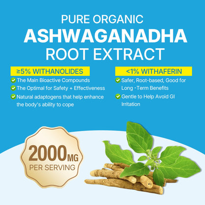 Ashwagandha Gummies 2000mg for Women Men - Sugar Free, Vegan - Organic Ashwagandha Root Extract Supplements Gummy & Vitamin D3
