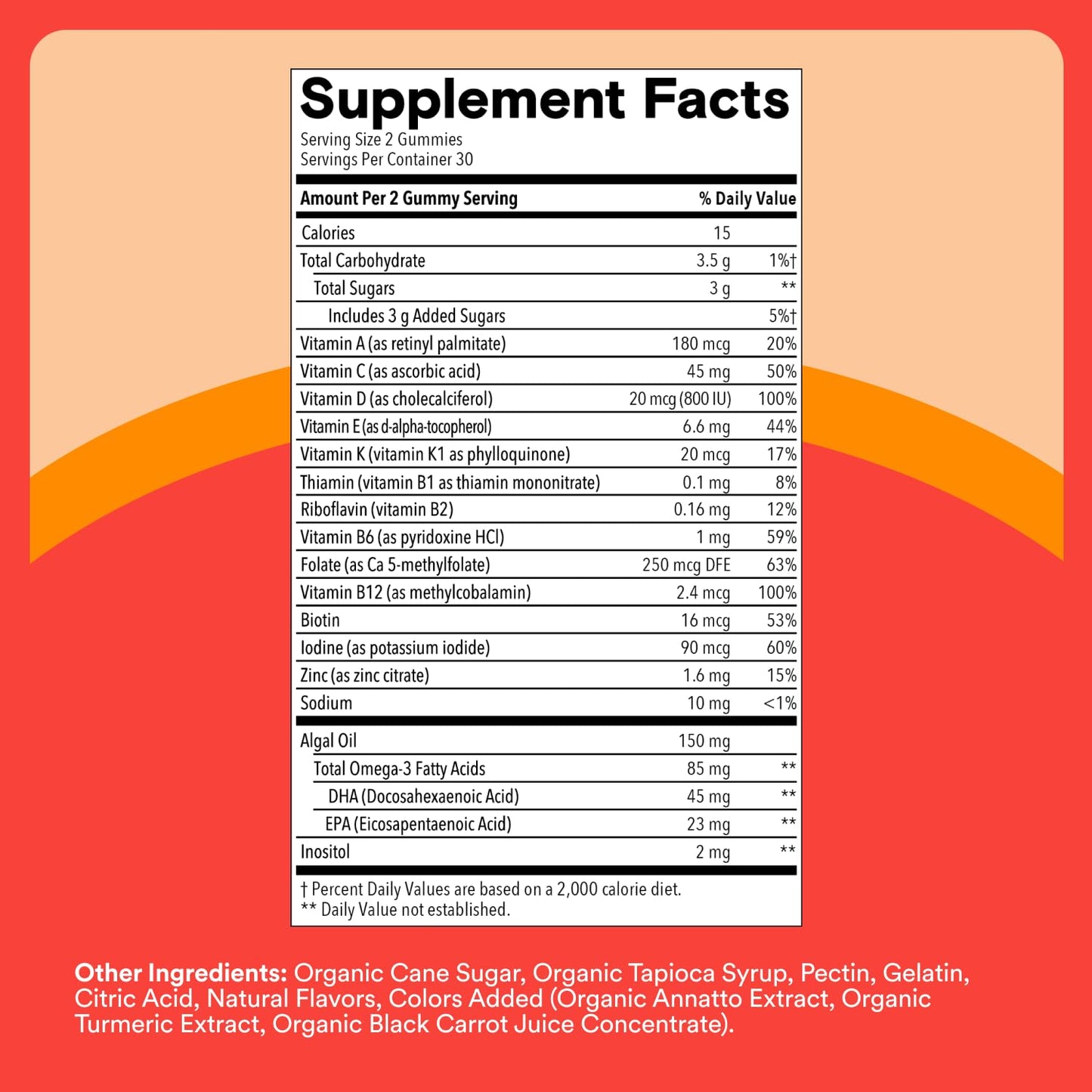 SmartyPants Kids Multivitamin Gummies with Omega 3 DHA/EPA, Vitamins D3, C, B12, B6, A, K, and Zinc, Gluten Free