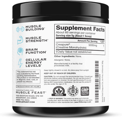 Muscle Feast Creapure Creatine Monohydrate Powder, Vegan Keto Friendly Gluten-Free, Mass Gainer, Muscle Recovery Supplement and Trusted Creatine for Muscle Growth, Creatine Powder, Unflavored, 300g Muscle Feast buy supplements Au