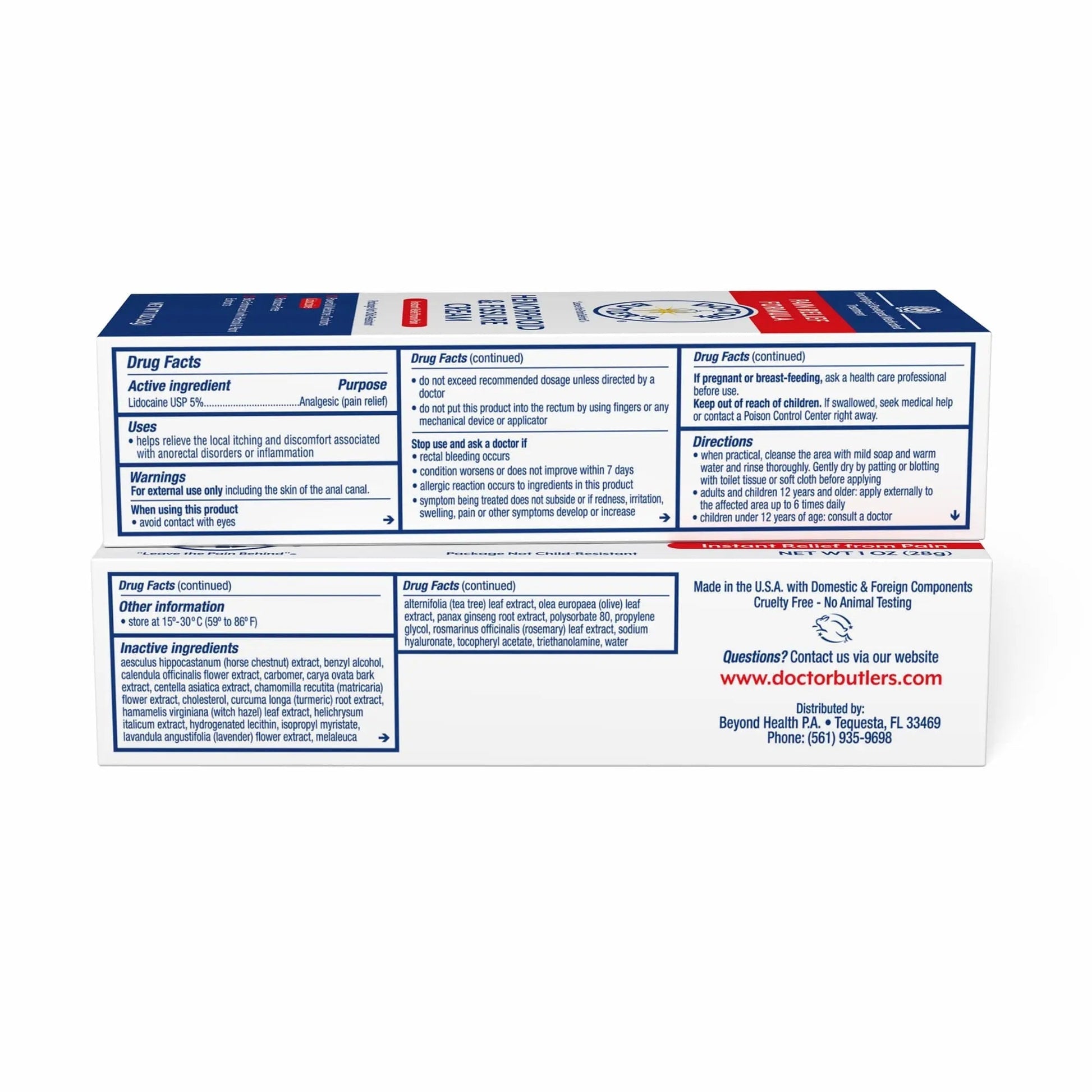 Doctor Butler's Hemorrhoid & Fissure Cream – Instant Pain Relief Hemorrhoid Treatment with Lidocaine, Fast Acting Hemorrhoid Cream for Relief from External Itching and Burning (1 oz.) Doctor Butler'sBuy Supplements Australia
