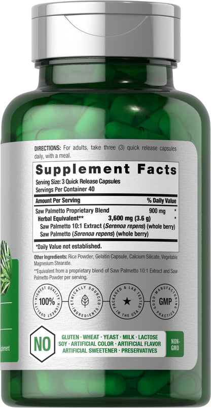 Horbäach Saw Palmetto Extract | 120 Capsules | Non-GMO and Gluten Free Formula | from Saw Palmetto Berries