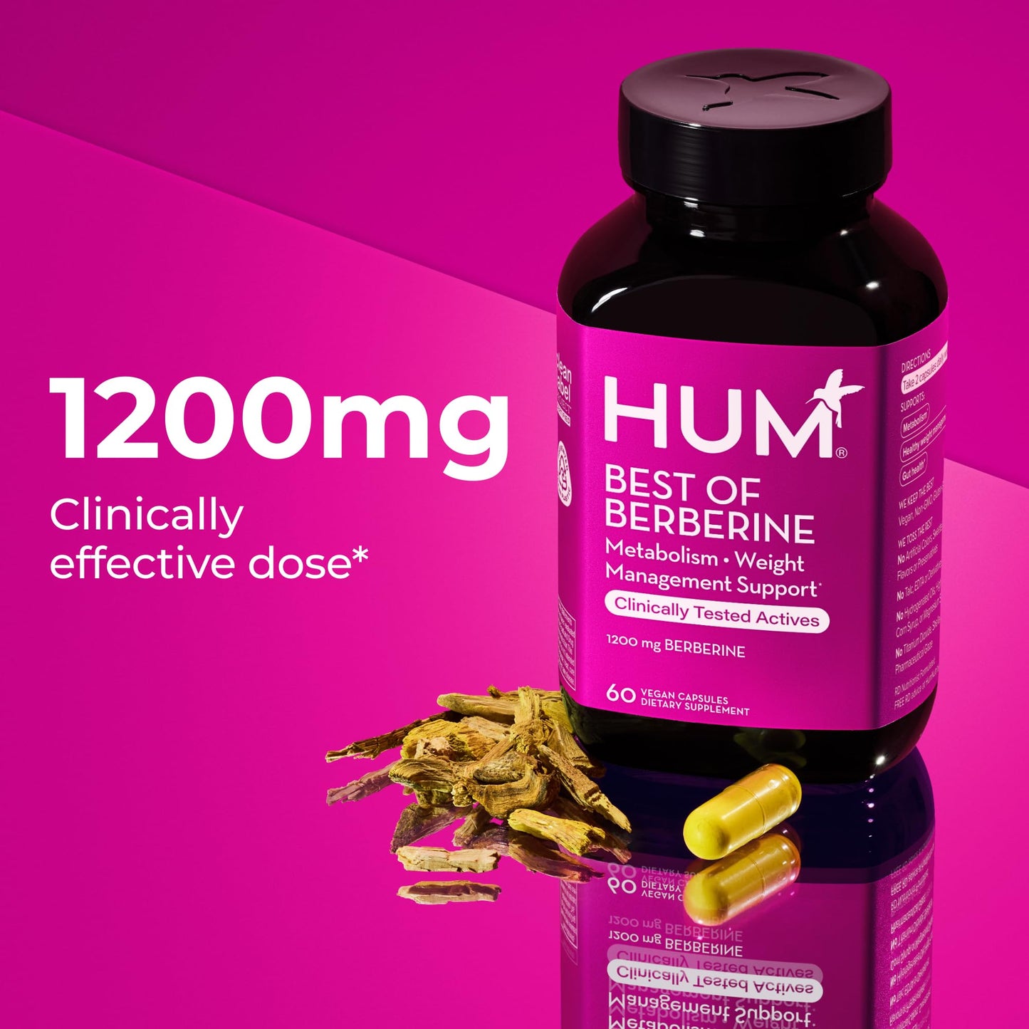 HUM Best of Berberine Supplement 1200mg, Pure Potency for Metabolic Wellness, Gut Health, Pure Berberine Supplements Enhanced with BioPerine for Maximum Absorption, 60 Capsules HUMBuy Supplements Australia