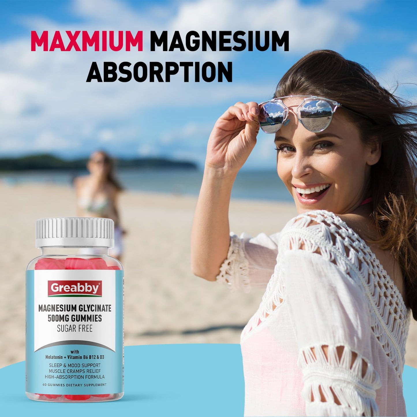 Greabby Magnesium Glycinate Gummies 500mg for Adults Sleep Support, Chewable Magnesium Gummies for Women & Men, Muscle Relief & Magnesium Supply (60 Count) GREABBYBuy Supplements Australia
