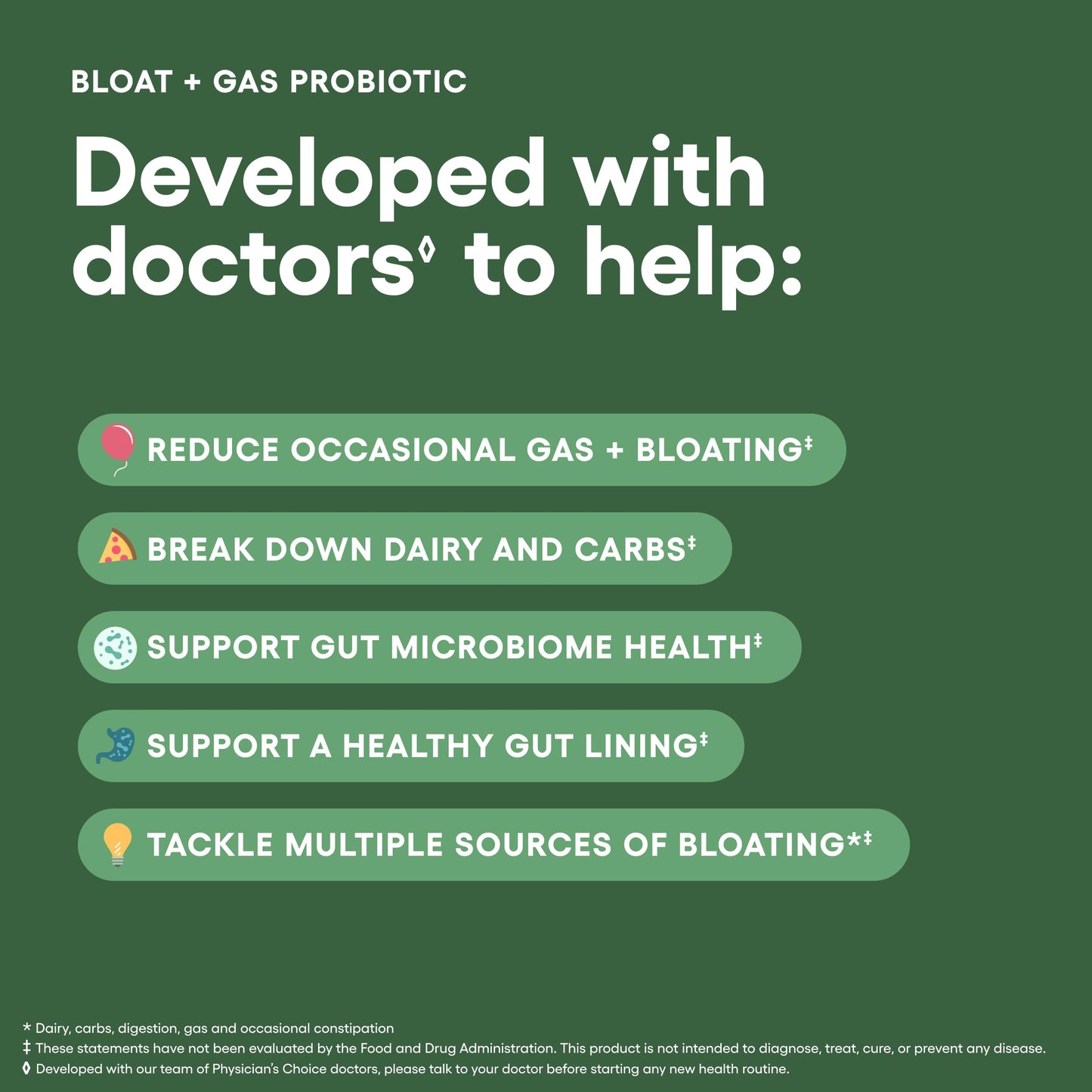 Physician's CHOICE Bloat & Gas Probiotic 5-in-1 Proactive Support + Daily Relief - Digestion & Gut Health- Herbals, Digestive Enzymes, Post & Prebiotics