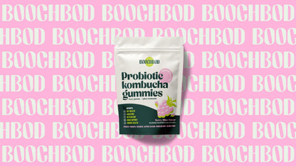 BoochBod - Probiotic Kombucha Gummy - Prebiotics, Probiotics, Postbiotics, Fiber Supplement, Slippery Elm, Dandelion Root