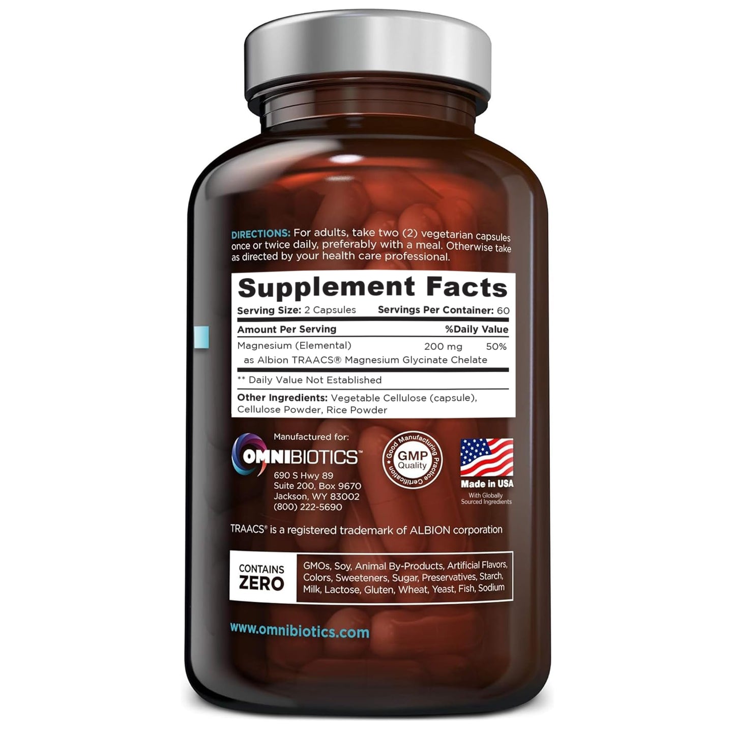 OmniBiotics Magnesium Glycinate Supplement – with 100% Pure Albion TRAACS Bisglycinate Chelate for Sleep, Muscle, Nerve & Heart Health – 120 Vegan Capsules OmniBioticsBuy Supplements Australia