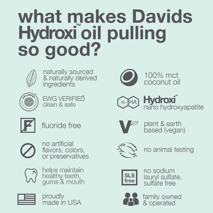 Davids Nano Hydroxyapatite Oil Pulling Oral Rinse Mouthwash, 100% MCT Coconut Oil, Promotes Teeth and Gum Health, Natural Whitening, Essential Oils