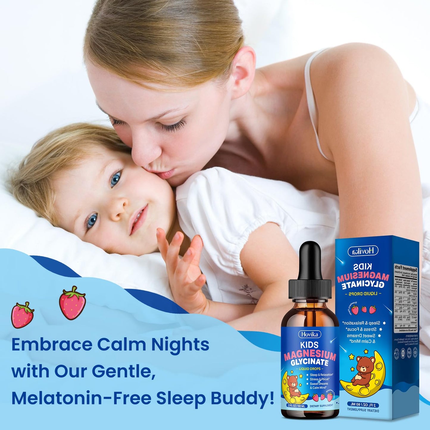 Magnesium Glycinate Liquid for Kids - with L-Theanine Omega-3, Vitamin B6, D3, Zinc - Kids Magnesium Drops for Sleep, Relaxation, Calm & Focus - 2 Fl Oz, Strawberry Flavor HovikaBuy Supplements Australia