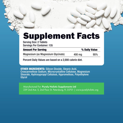 Magnesium Glycinate 400mg | 4+ Month Supply | Sleep, Relaxation & Muscle Support | High Absorption Chelated Magnesium Supplement for Women & Men | Gentle on Digestion | Vegan | 270 Tablets Purely Holistic buy supplements Au