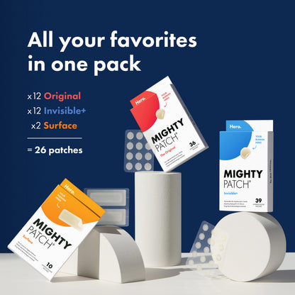 Mighty Patch™ Variety Pack from Hero Cosmetics - Hydrocolloid Acne Pimple Patches for Covering Zits and Blemishes