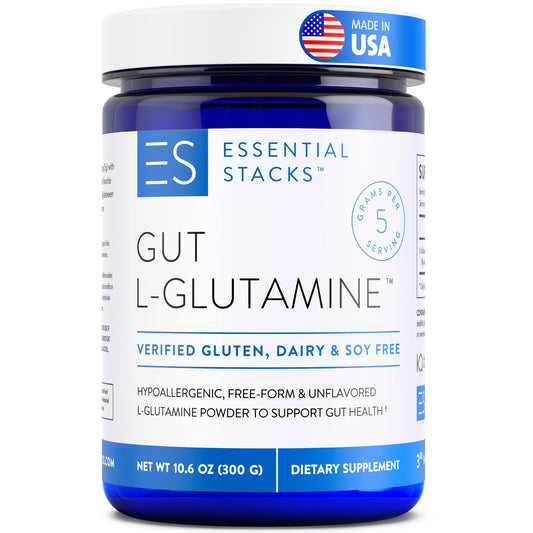 Essential Stacks Gut L-Glutamine Powder - Exclusively Made in USA - Pure L Glutamine Powder for Gut Health (60 Servings, Unflavored) Essential StacksBuy Supplements Australia