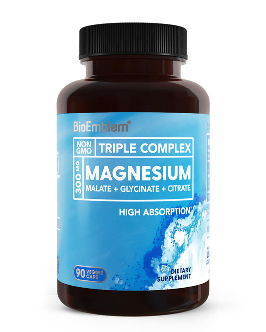 BioEmblem Triple Magnesium Complex | 300mg Magnesium Glycinate, Malate & Citrate | High Absorption Chelated Formula | Vegan, Non-GMO, Gluten-Free | 90 Capsules BioEmblemBuy Supplements Australia