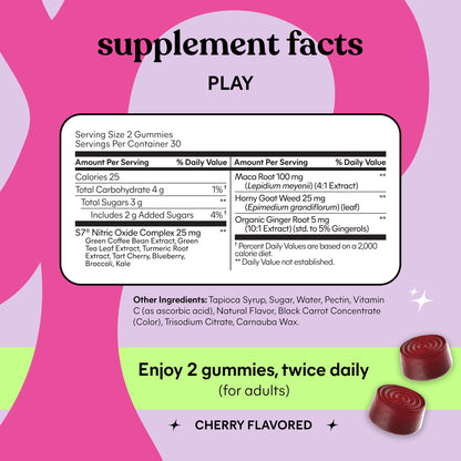 Lemme Play Daily Intimacy Gummies for Women and Men w/Clinically-Studied S7 Nitric Oxide Complex for Healthy Blood Flow