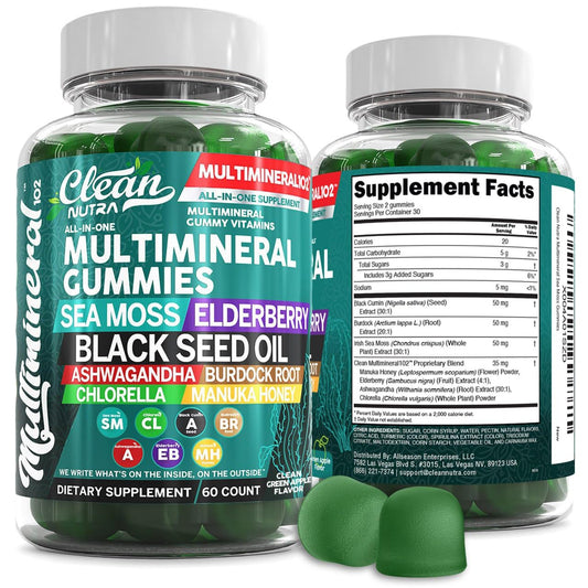 Sea Moss Gummies | Clinically Tested - Black Seed Oil Ashwagandha Elderberry Burdock Root Chlorella Manuka Honey - Vegan Irish Sea Moss Gummy Vitamins for Adults Kids Men Women - Green Apple Flavor Clean NutraceuticalsBuy Supplements Australia