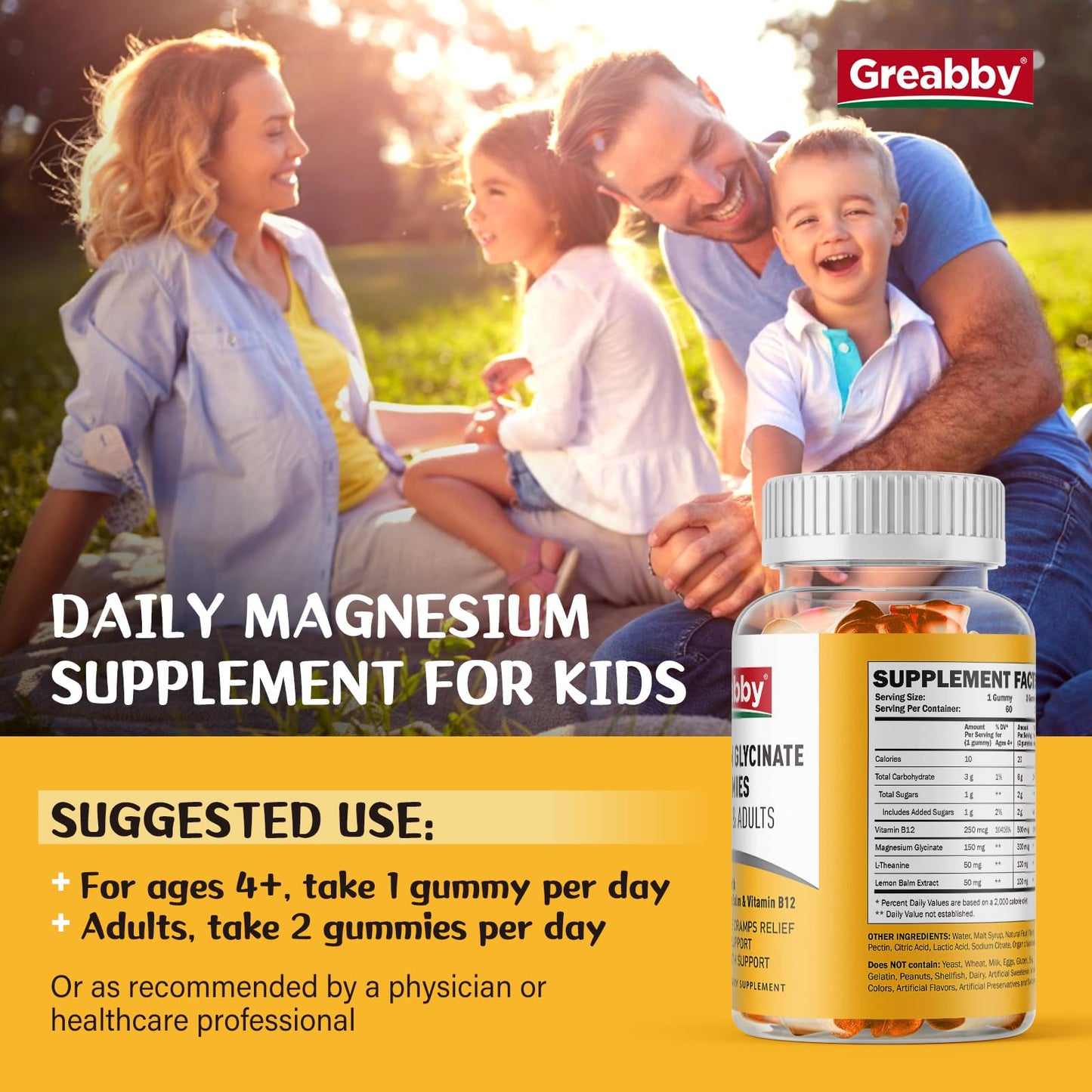 Magnesium Glycinate Gummies for Kids & Adults - Magnesium Glycinate 300mg Chewable Supplement - Promotes Sleep, Muscle, Relaxation (60Count) GREABBYBuy Supplements Australia