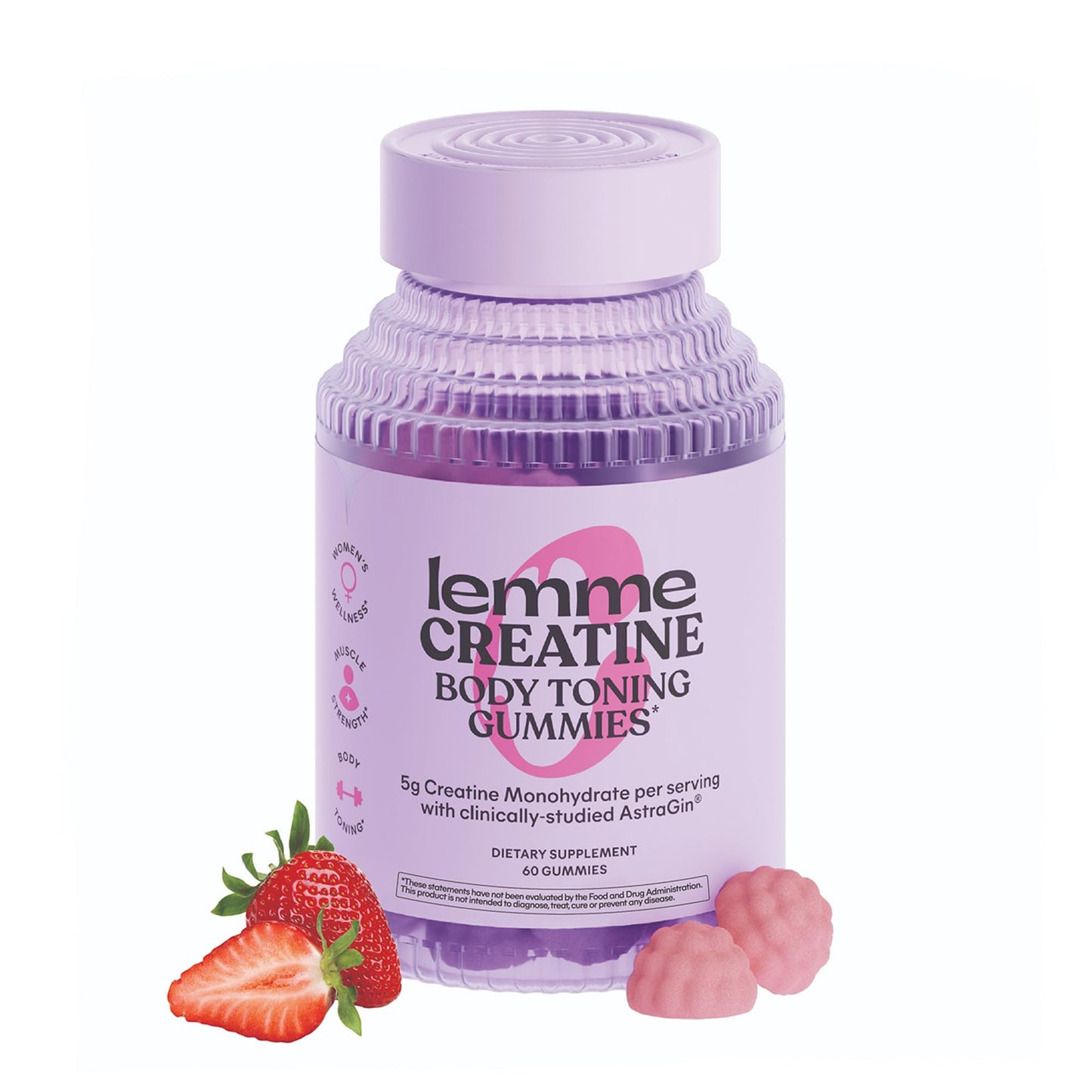 Lemme Creatine Monohydrate Gummies for Women and Men, 5g Dose to Support Lean Muscle, Strength, Recovery, Cognitive Health, w/Ginseng for Absorption