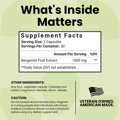 Luma Nutrition Citrus Bergamot 1000mg Per Serving - Citrus Bergamot Supplement - Heart Health Support - Made in the USA - Veteran Owned - 60 Capsules, 30 Servings (Pack of 2)
