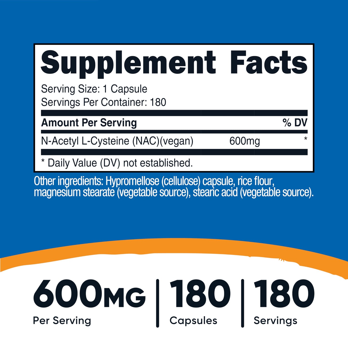 Nutricost N-Acetyl L-Cysteine (NAC) 600mg, 180 Capsules - Non-GMO, Gluten Free