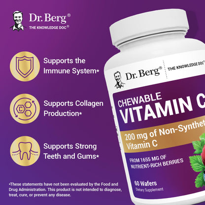 Dr. Berg Chewable Vitamin C Complex - Made with Organic, Non-GMO Berries - 60 Delicious Wafers Dr. Berg NutritionalsBuy Supplements Australia