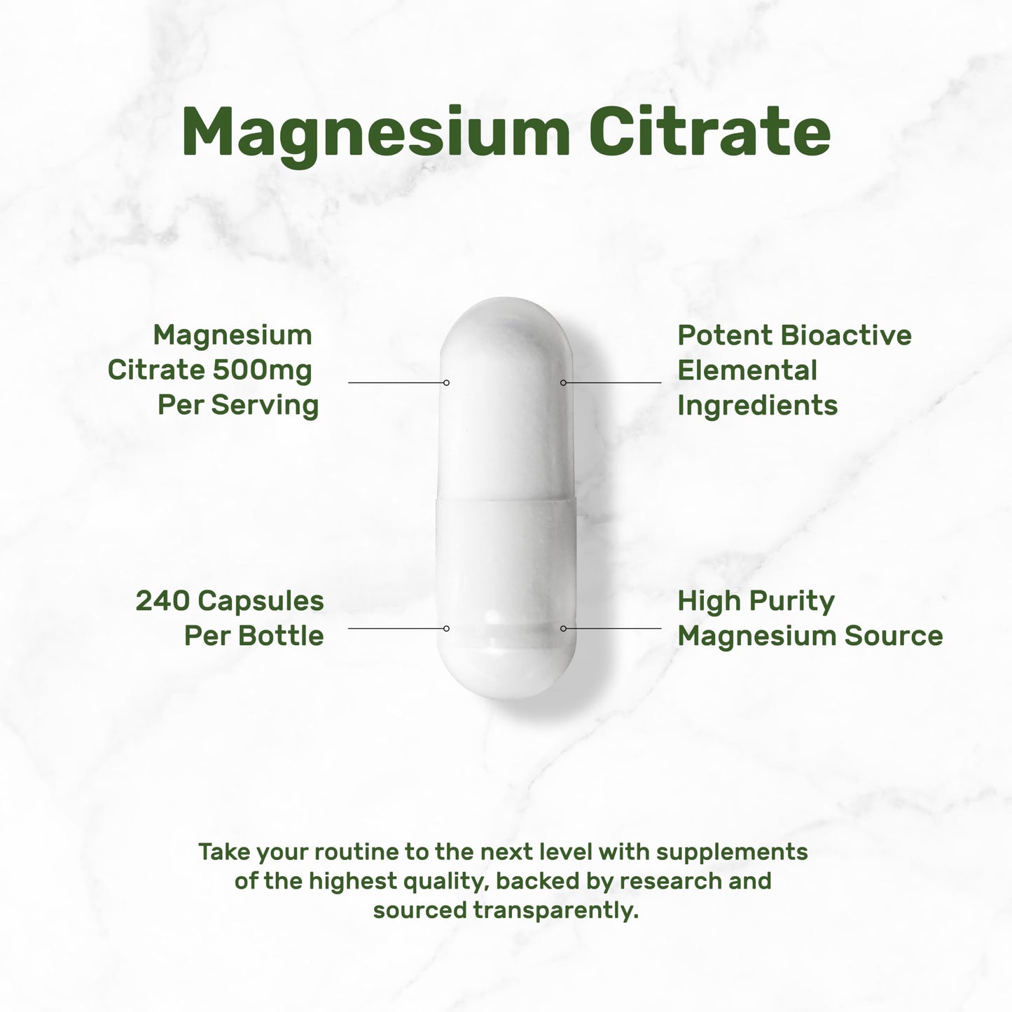 DEAL SUPPLEMENT Magnesium Citrate 500mg, 240 Capsules | Easily Absorbed, Purified Trace Mineral – One a Day, Non-GMO