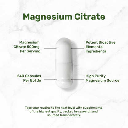 DEAL SUPPLEMENT Magnesium Citrate 500mg, 240 Capsules | Easily Absorbed, Purified Trace Mineral – One a Day, Non-GMO