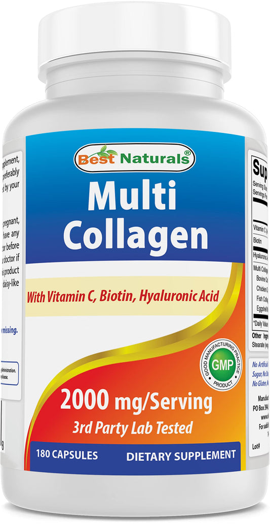 Best Naturals Multi Collagen Pills 2000mg for Women & Men - Hydrolyzed Collagen Peptides Capsules for Hair Skin and Nails with Types I II III V X, Biotin, Hyaluronic Acid & Vitamin C Best Naturals buy supplements Au