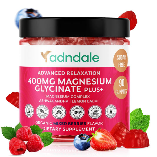 Adndale 90 CT Magnesium Glycinate 400 mg Gummies with Ashwagandha, Magnesium Malate & Taurate, Sugar Free Magnesium Gummies for Adults & Kids. AdndaleBuy Supplements Australia