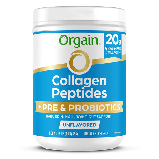 Orgain Hydrolyzed Collagen Peptides + Prebiotic & Probiotics Powder for Women & Men, 20g Grass Fed Collagen, 1 Billion CFU - Supports Digestive