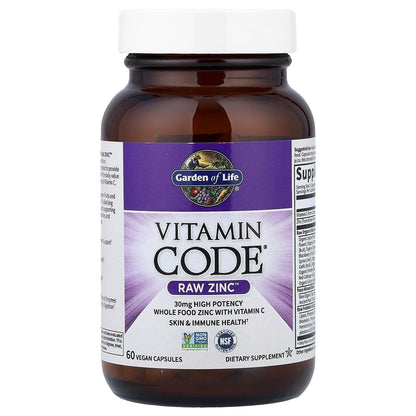 Garden of Life Zinc Supplements 30mg High Potency Raw Zinc and Vitamin C Multimineral Supplement, Vitamin Code Vitamins Trace Minerals & Probiotics