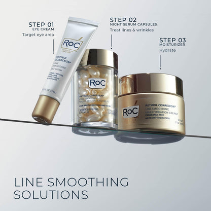 RoC Retinol Correxion Anti-Aging Wrinkle Night Serum, Retinol Serum for Face, Daily Treatment for Fine Lines, Post Acne Scars, 30 Capsules, Unscented, 0.35 Fl Oz