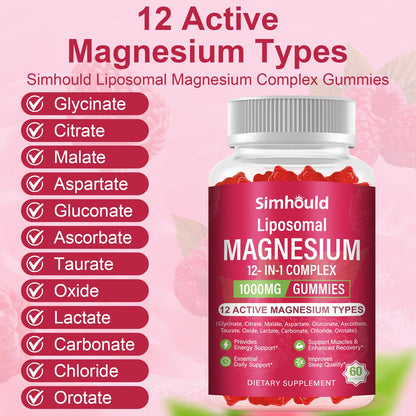 2 Packs Liposomal Magnesium Complex Gummies-as 12 Forms of Magnesium Citrate,Glycinate,Malate,Oxide,and More with Vitamin D3, B6,C, Ashwagandha & CoQ10 for Women and Men