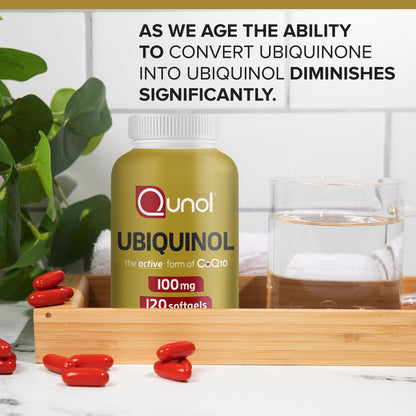 Qunol 100mg Ubiquinol, Powerful Antioxidant for Heart & Vascular Health, Essential for Energy Production