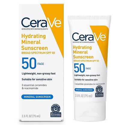 CeraVe 100% Mineral Sunscreen SPF 50, Face sunscreen With Zinc Oxide & Titanium Dioxid