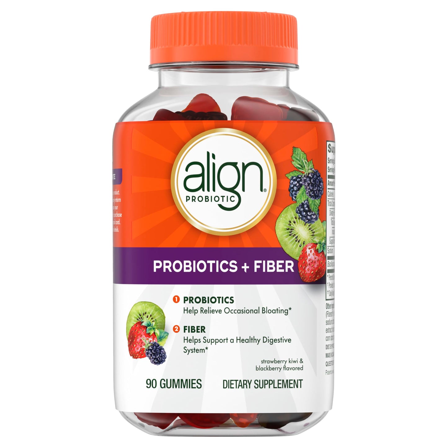 Align Probiotic, Probiotics + Fiber Gummies, Probiotics Help Relieve Occasional Bloating*, Fiber Helps Support a Healthy Digestive System