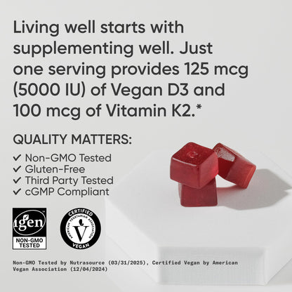 Sports Research® Vegan Vitamin D3 + K2 Sugar-Free Gummies - 125mcg (5000iu) Vitamin D w/ 100mcg Mk7 Vitamin K - Supports Bone & Immune Health* - Vegan Certified · Non-GMO · Soy Free - 60 Count Sports Research buy supplements Au