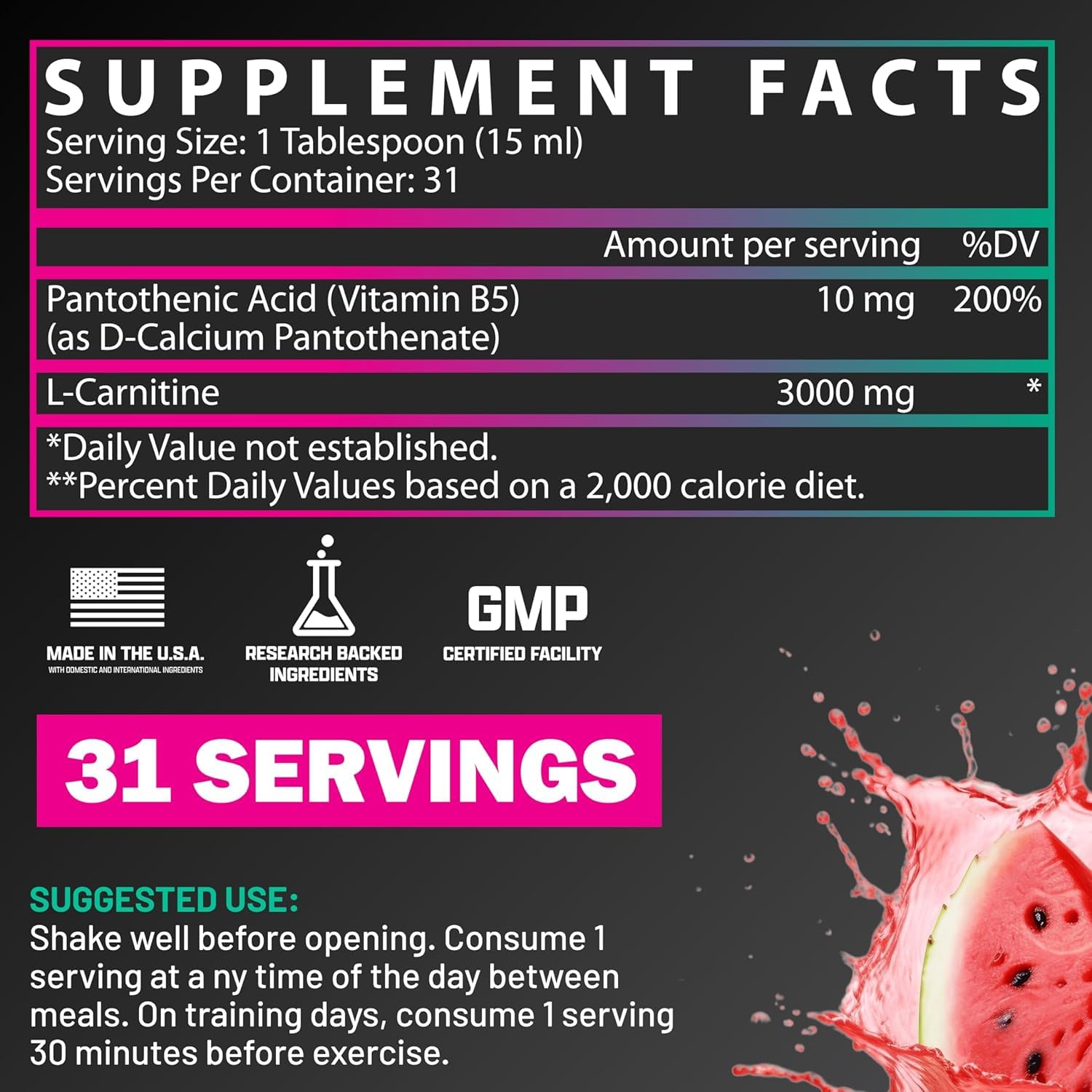 Nutrex Research Liquid Carnitine 3000 | (Strawberry Watermelon) | Premium L Carnitine Liquid, Stimulant Free 31 Servings Nutrex Research buy supplements Au