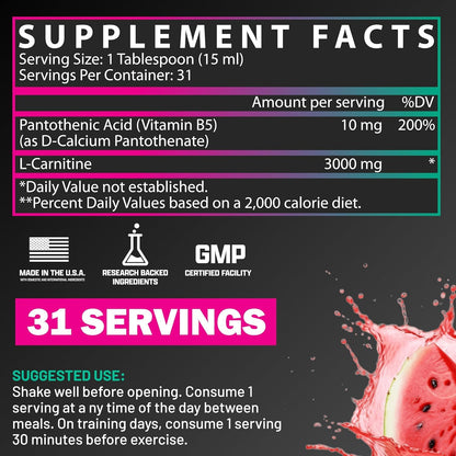 Nutrex Research Liquid Carnitine 3000 | (Strawberry Watermelon) | Premium L Carnitine Liquid, Stimulant Free 31 Servings Nutrex Research buy supplements Au