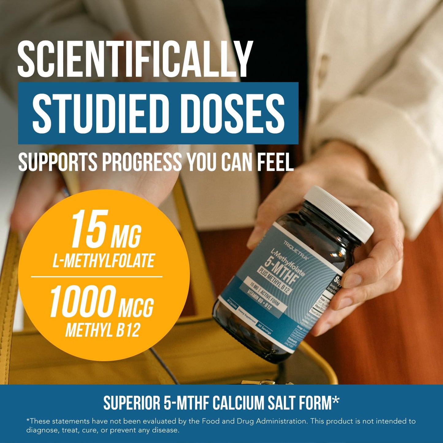 L Methyl Folate 15mg Plus Methyl B12 Cofactor – High Potency, Active 5-MTHF Form - Supports Mood, Methylation, Cognition