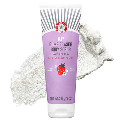 First Aid Beauty - KP Bump Eraser Body Scrub with 10% AHA, Keratosis Pilaris Exfoliator with Glycolic and Lactic acids, Helps Reduce Chicken Skin Bumps