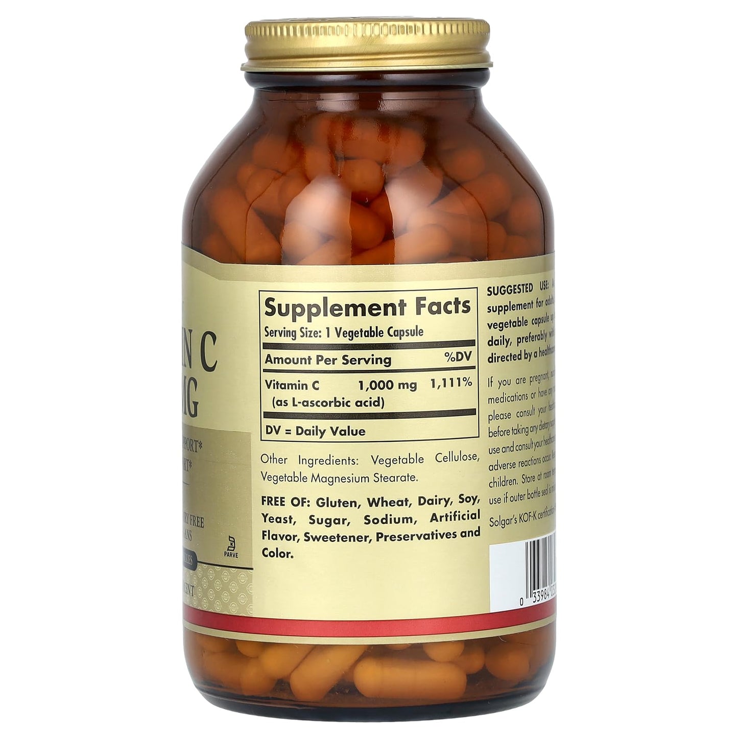 Solgar Vitamin C 1000 mg, 250 Vegetable Capsules - Antioxidant & Immune Support - Overall Health - Healthy Skin & Joints - Bioflavonoids Supplement
